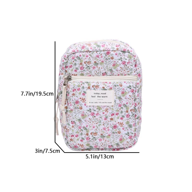 Flower Print Large Capacity Quilted Makeup Bag