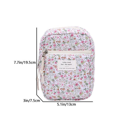 Flower Print Large Capacity Quilted Makeup Bag