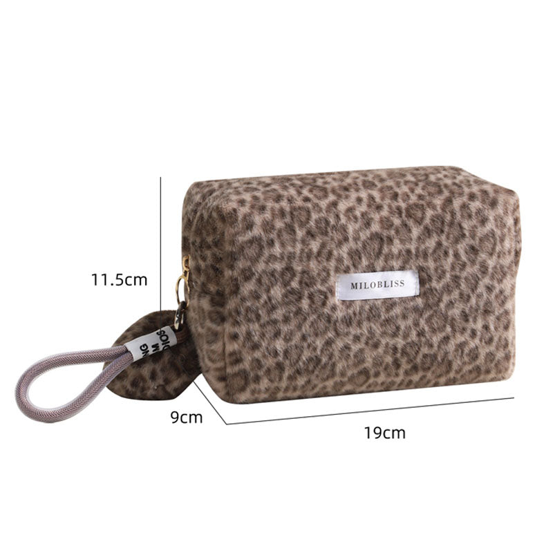Fuzzy Leopard Print Portable Storage Bag