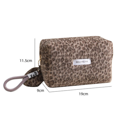 Fuzzy Leopard Print Portable Storage Bag