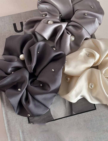 Elegant Pearl Studded Satin Hair Tie