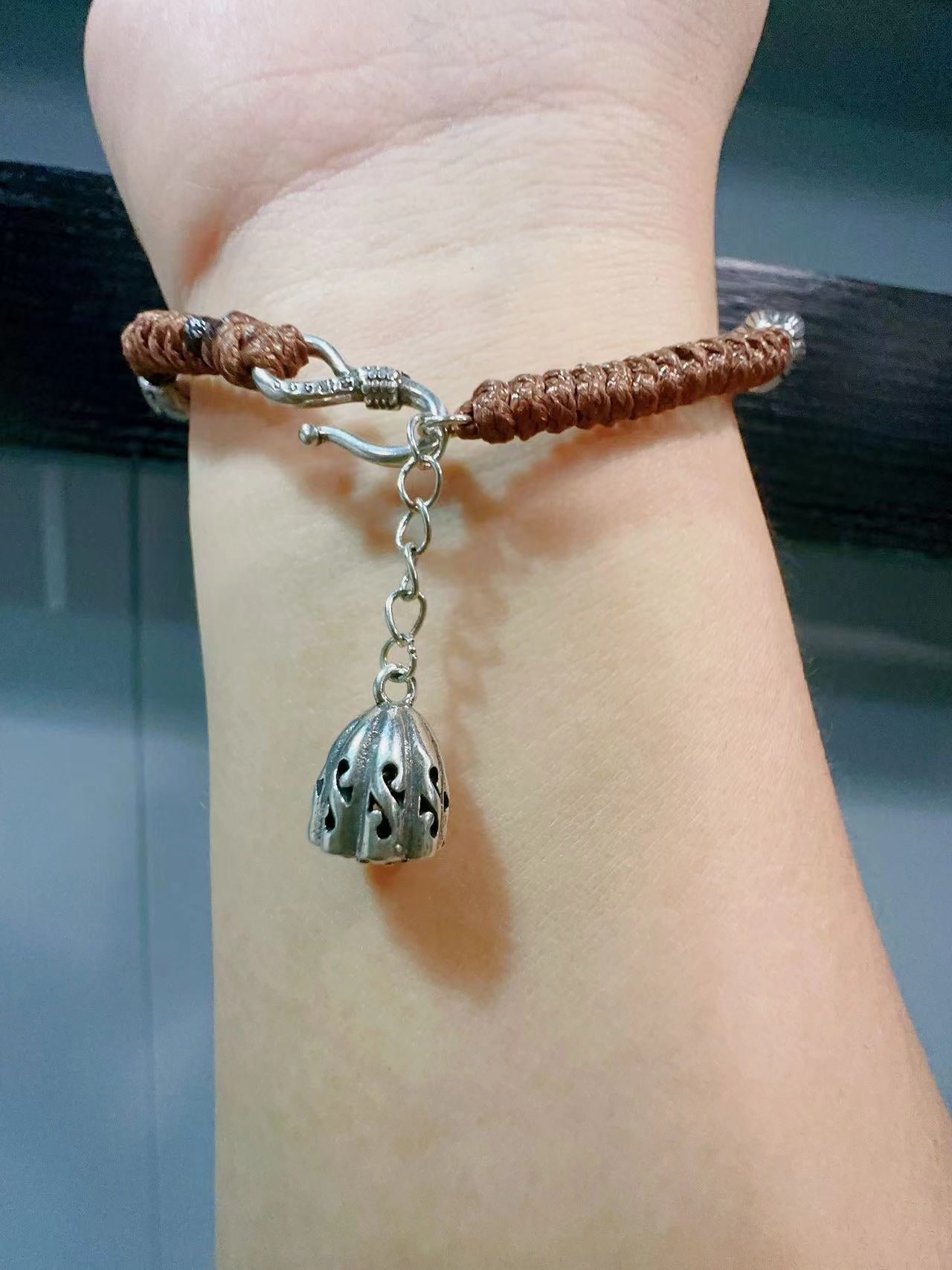 925 Sterling Silver Six-Character Mantra Transfer Beads Heart Sutra Lovers Bracelet