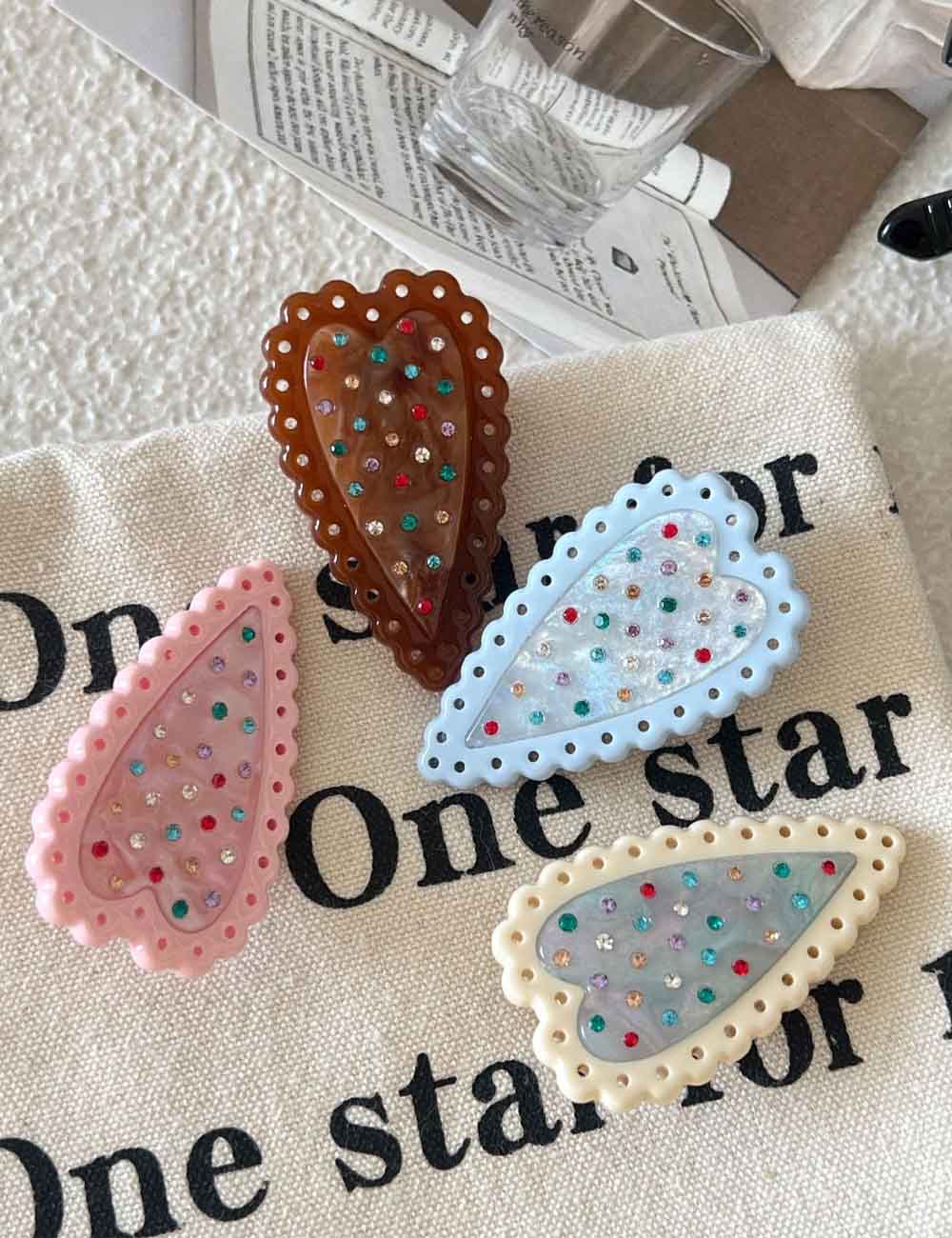 Colorful Rhinestone Polka Dot Heart Hair Clip