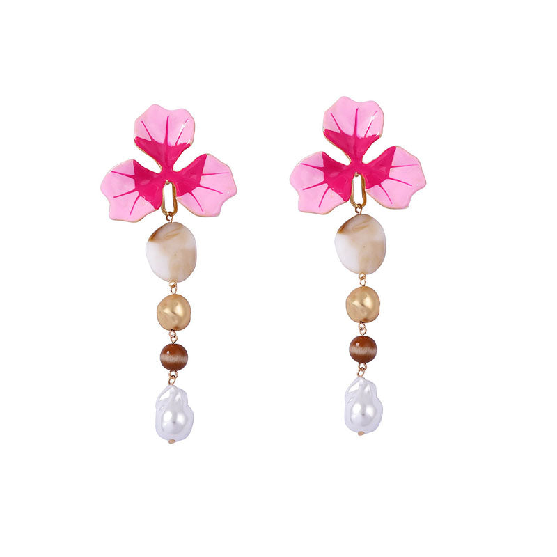 Elegant Enamel Flower Y Shaped Gold Necklace