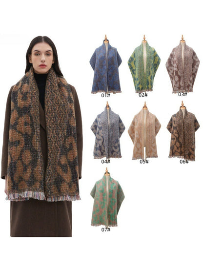 Scarvii - Jacquard Leopard Printed Scarf with Short Tassels