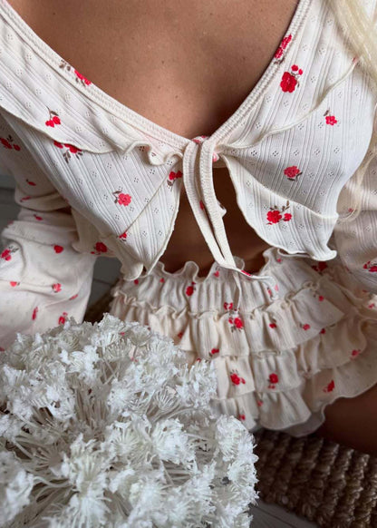 Ruffle Two Piece Set Lightweight Embroidered Fabric