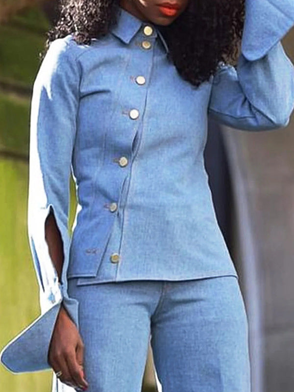 Asymmetrical Buttoned Hollow Lapel Pants Set