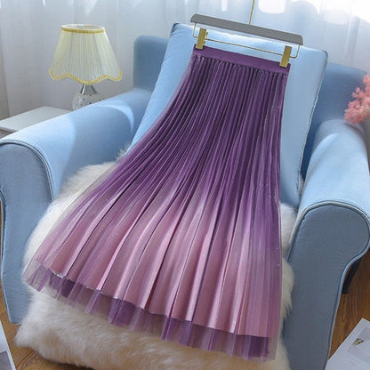 High Waist Slimming Gradient Mesh Long Skirt