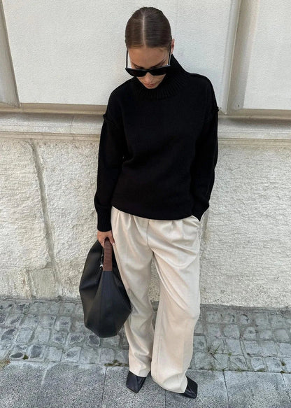 Cozy Knit Turtleneck Sweater With Patchwork