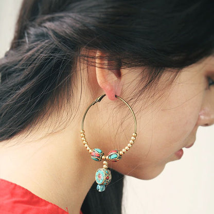 Original Ethnic Style Earrings Nepal Earrings Tibetan Earrings Large Circle Female Earrings Vintage Earrings