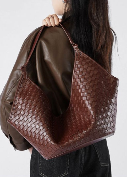 Woven Leather Shoulder Hobo Bag Soft Cowhide