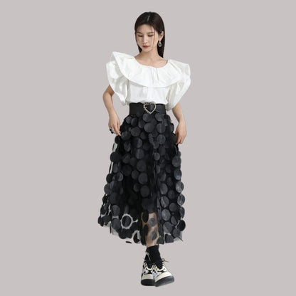 3D Polka Dot High-Waisted Skirt
