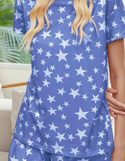 Summer Casual Print Tie Dye Star Pajamas Short Sleeve Home Wear Set