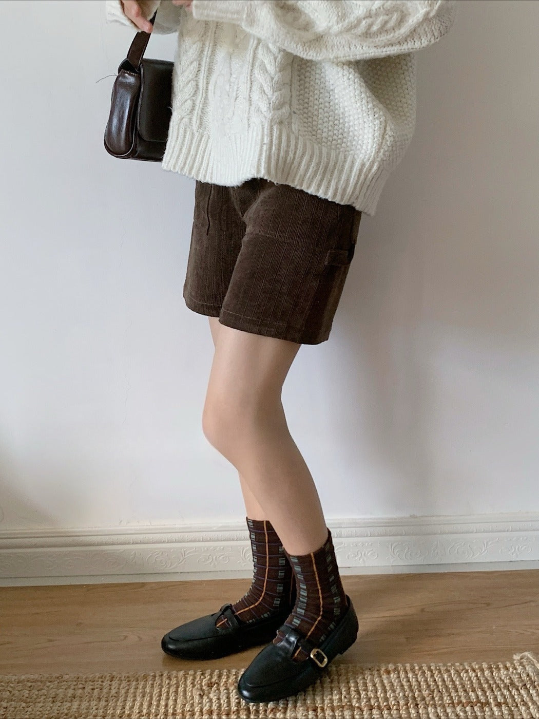 Rufia - Retro Mid-calf Socks with Line and Block Patterns