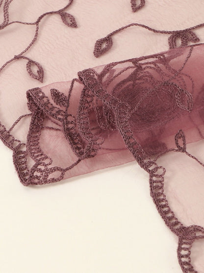 Haila - Rose Embroidery Polyester Square Scarf Shawl