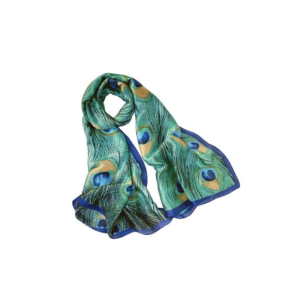 Peacock Feathers Print Silk Imitation Scarf