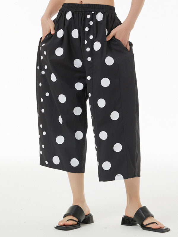 Cropped Tapered Polka-Dot Casual Pants Bottoms Cropped Trousers