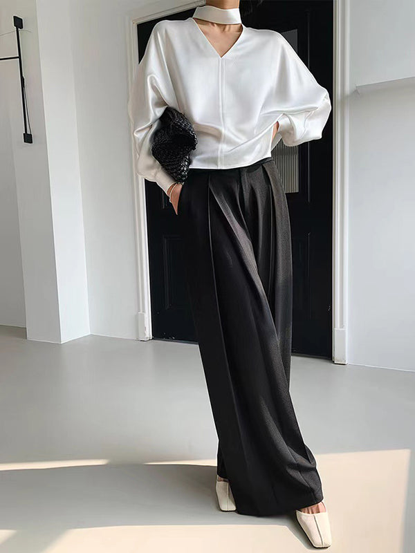 Wrap Hollow Solid Color V-Neck Blouses&Shirts Tops