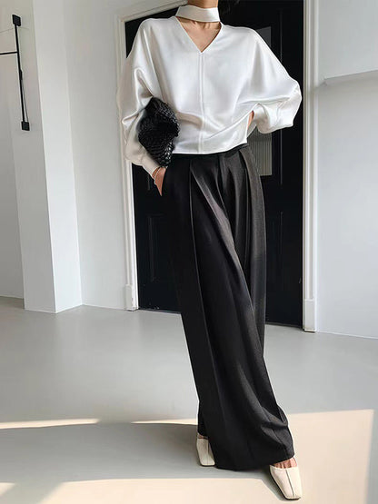 Wrap Hollow Solid Color V-Neck Blouses&Shirts Tops