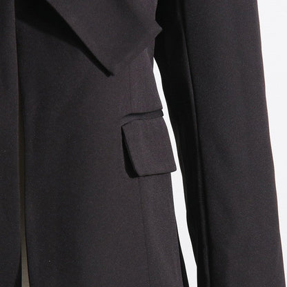 Solid Color Long Sleeve Lapel Irregular Collar Blazer Outerwear