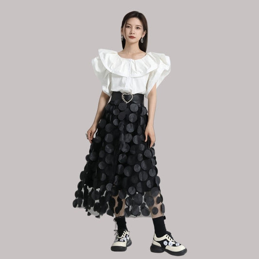 3D Polka Dot High-Waisted Skirt