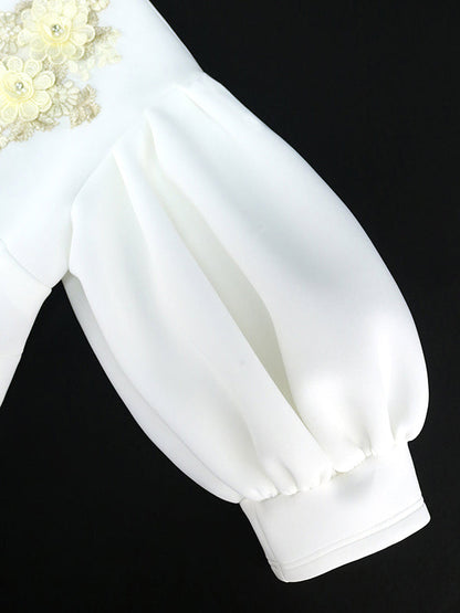Half Sleeves Loose Asymmetric Embroidered Pleated Split-Joint Deep V-Neck Blouses&Shirts Tops