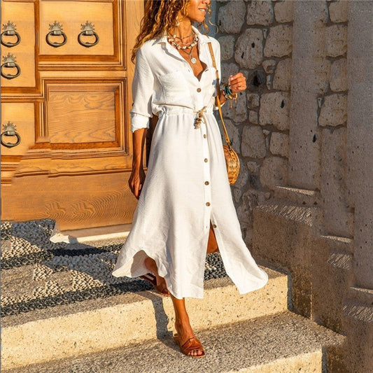 Long Sleeve Tie Button Dress