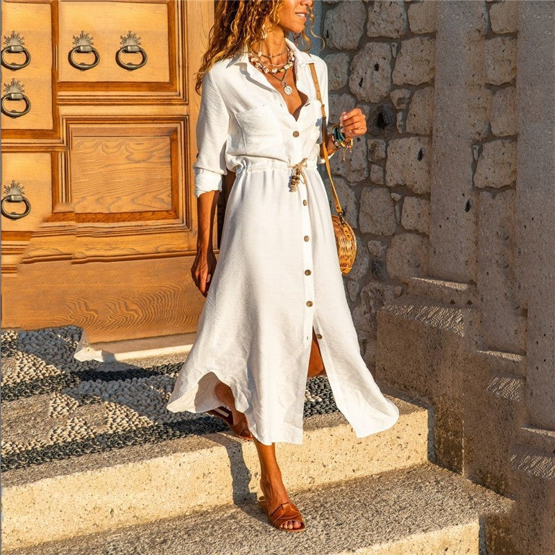 Long Sleeve Tie Button Dress