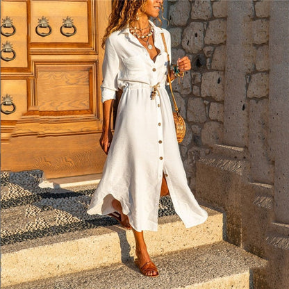 Long Sleeve Tie Button Dress