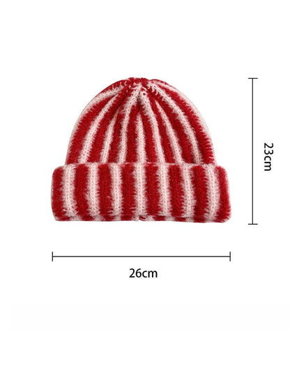 Haila - Color-block Striped Cuffed Knitted Beanie - Warm &amp; Stylish