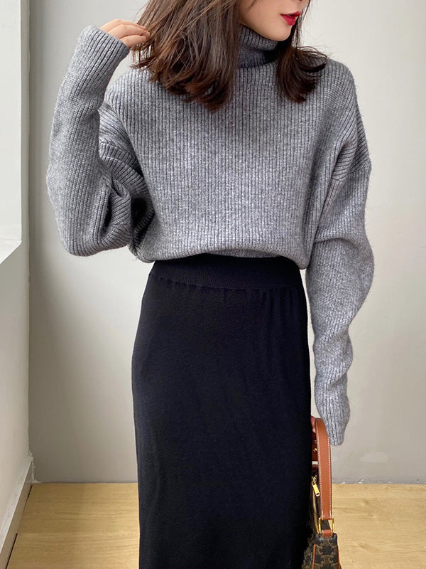 Casual Loose 6 Colors High-Neck Batwing Sleeves Sweater Top