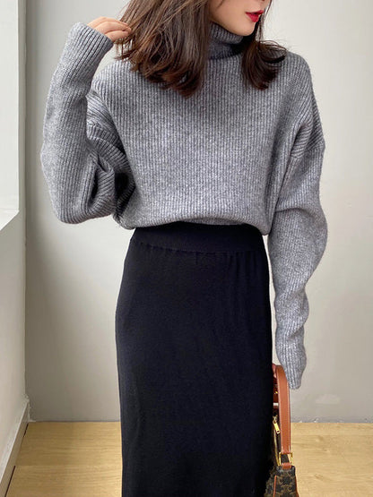 Casual Loose 6 Colors High-Neck Batwing Sleeves Sweater Top
