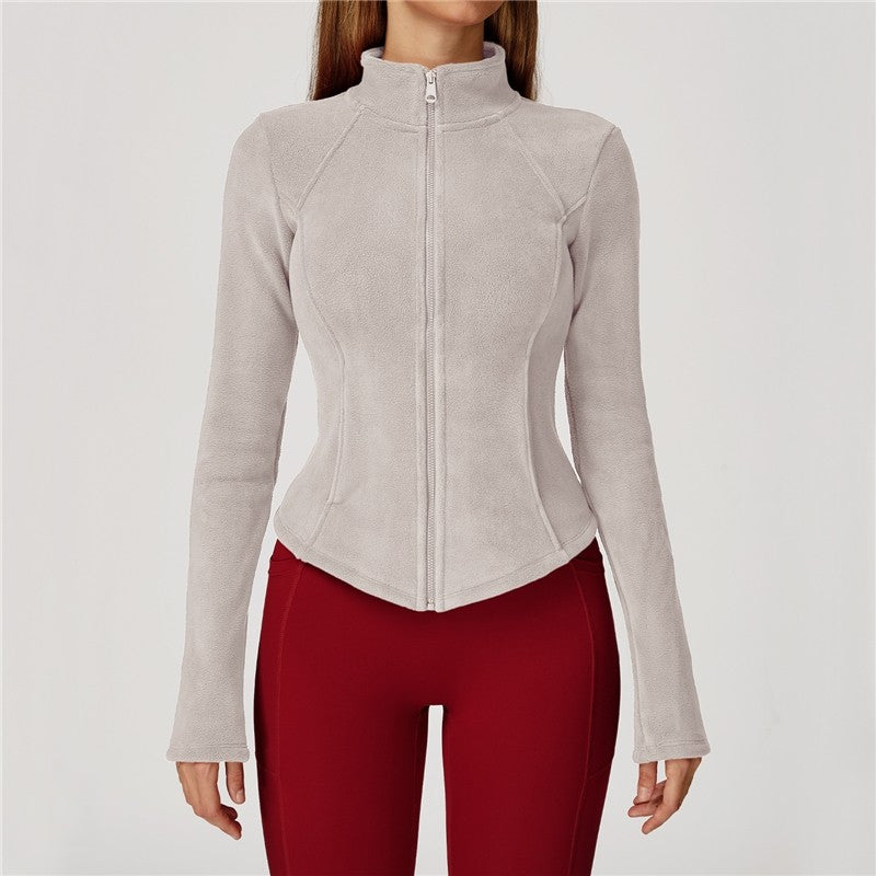 Solid Color Slim Fit Fleece Jacket