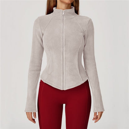 Solid Color Slim Fit Fleece Jacket