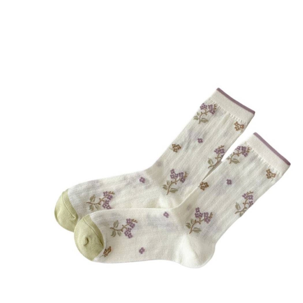 Rufia - Vintage Sheer Quarter Socks With Floral Or Plaid