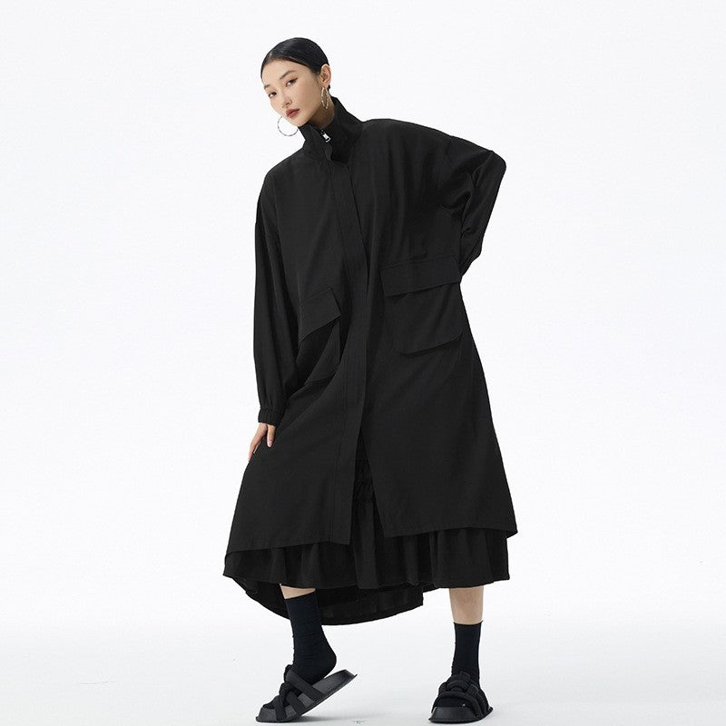 Turtleneck Solid Color Long Coat
