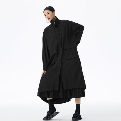 Turtleneck Solid Color Long Coat