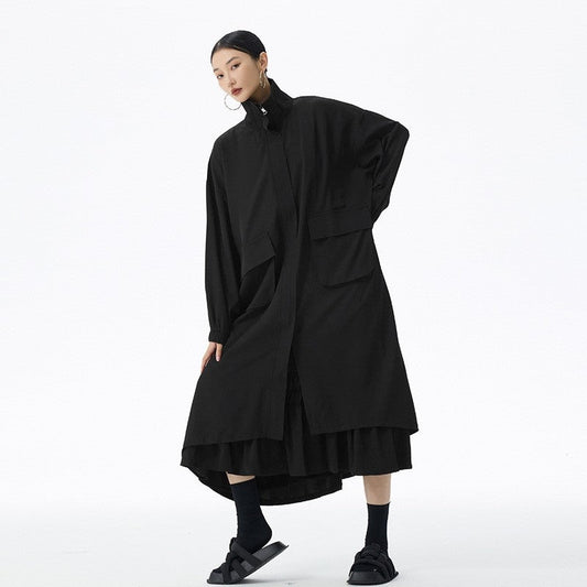 Turtleneck Solid Color Long Coat