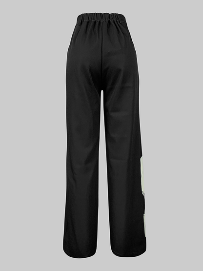 High Waisted Straight Leg Asymmetric Floral Printed Split-Joint Suit Pants