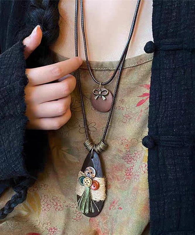 Vintage Coffee Weaving Water Drop Sweater Pendant Necklace
