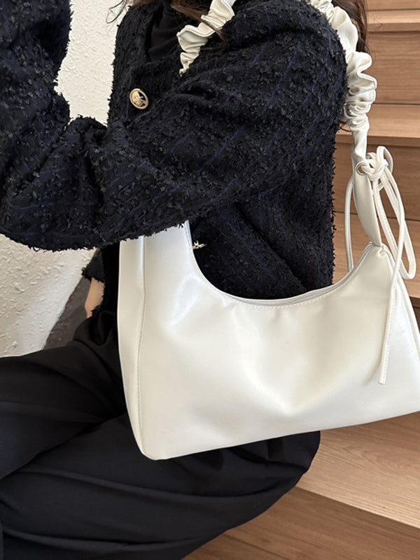Geometric Pleated Solid Color Zipper Handbags