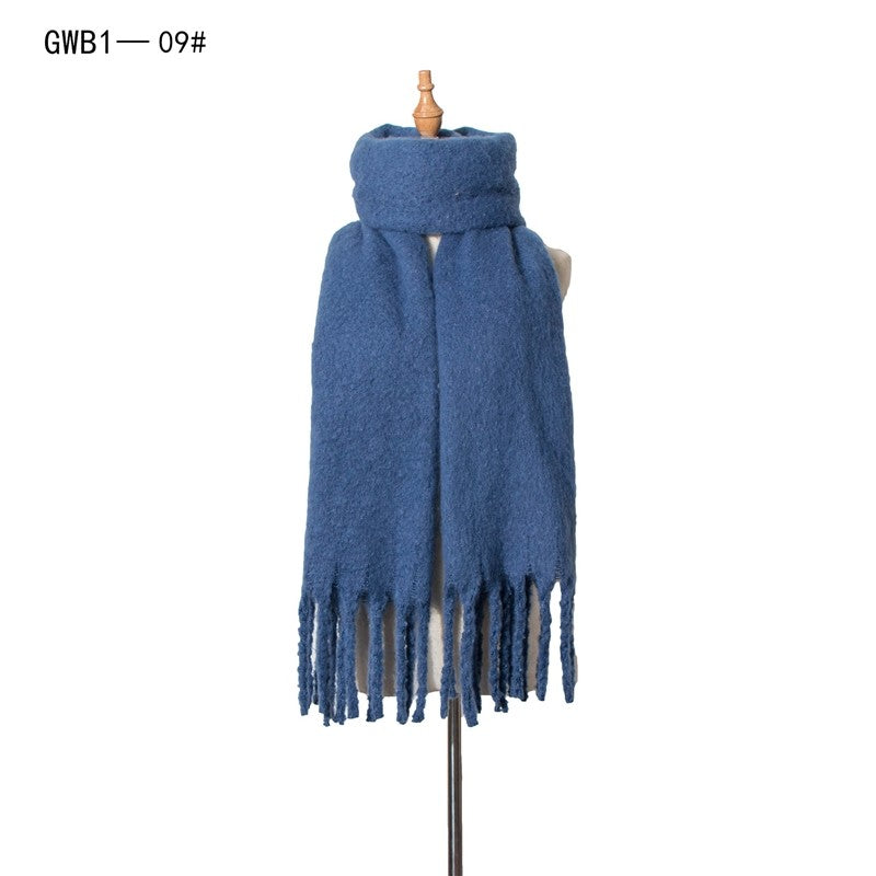 Winter Tassel Thickened Solid Color Scarf Shawl