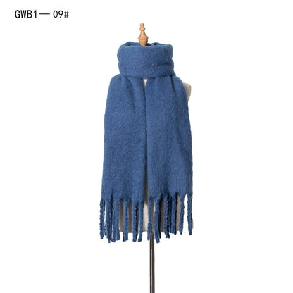 Winter Tassel Thickened Solid Color Scarf Shawl