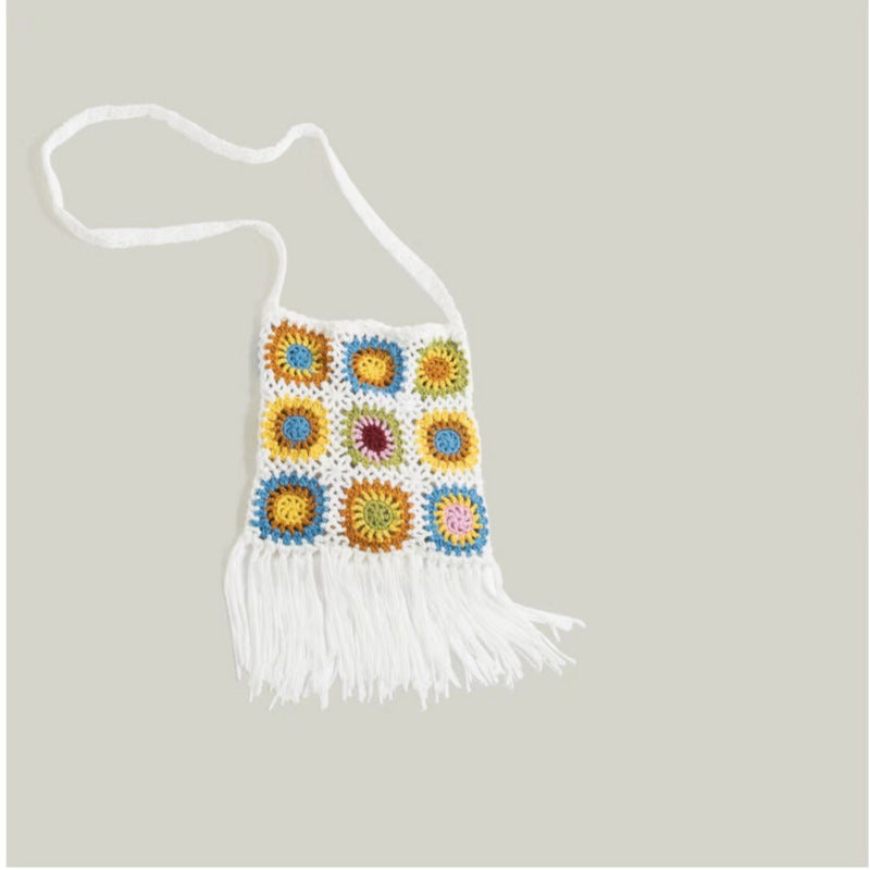 Crochet Granny Square Bag Grandma Grid Hand Hook Bag