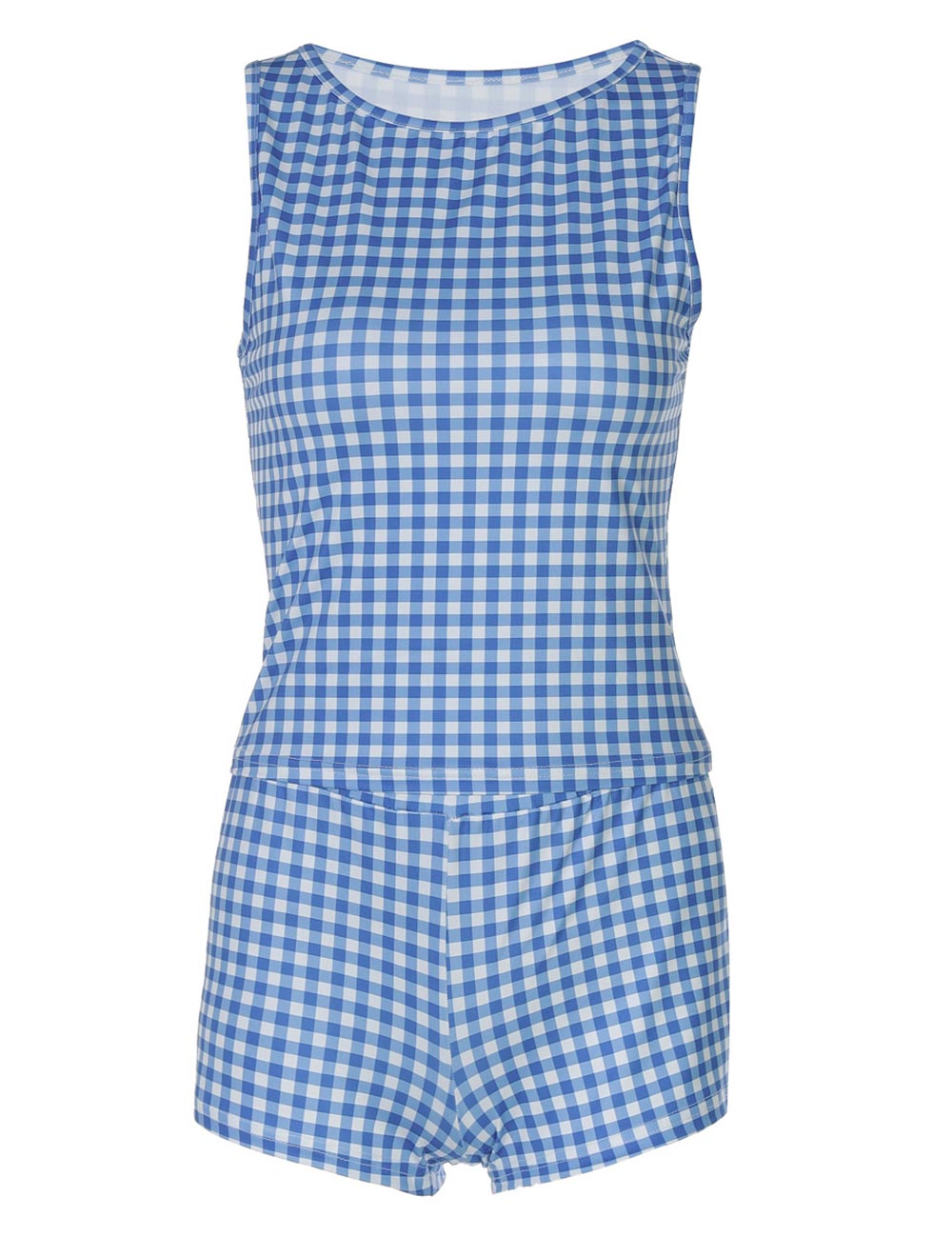 Casual Color Block Plaid Vest Shorts Set