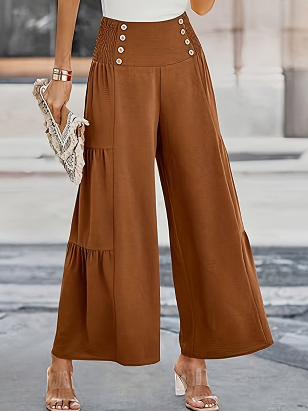 Flared Pants High Waisted Buttoned Pleated Split-Joint Pants Trousers