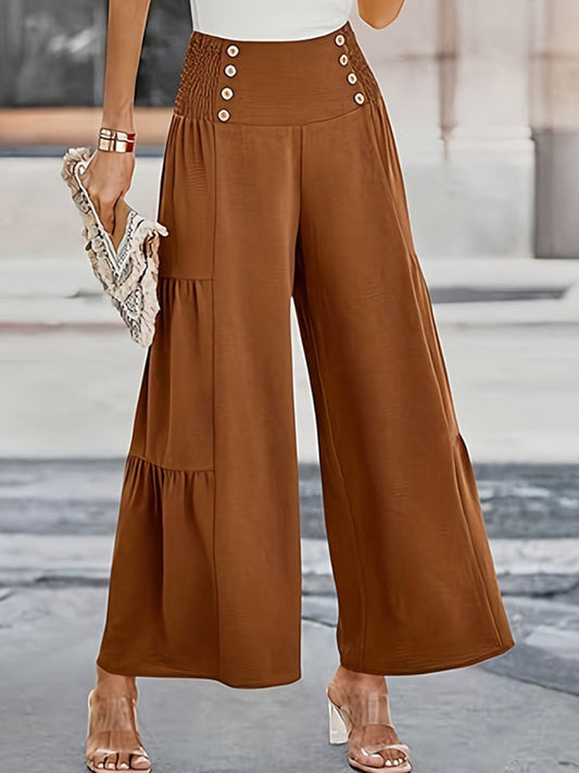 Flared Pants High Waisted Buttoned Pleated Split-Joint Pants Trousers