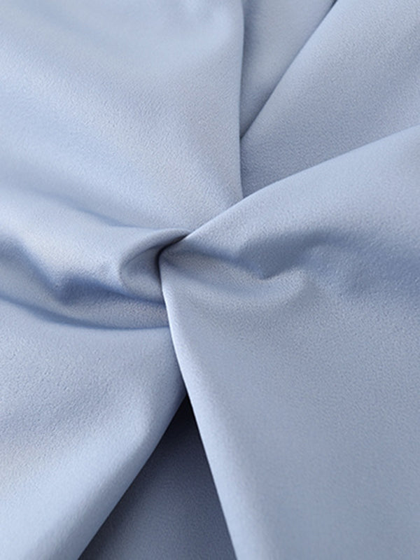 Long Sleeves Knot Pleated Solid Color Split-Joint Lapel Blouses&Shirts Tops