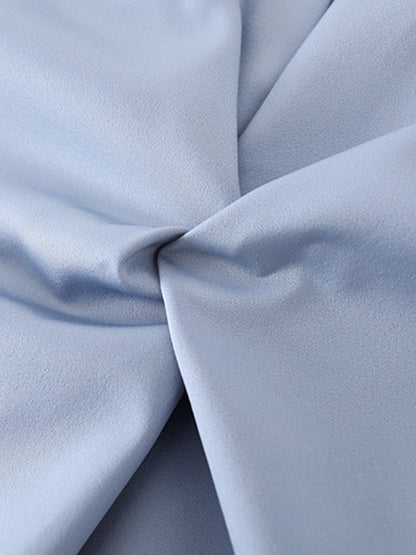Long Sleeves Knot Pleated Solid Color Split-Joint Lapel Blouses&Shirts Tops