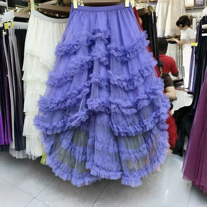 Polyester Tulle Flounce Puff Skirt Paneled